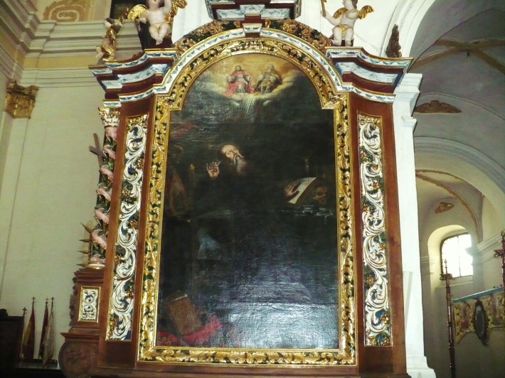 Barokowy obraz-Święta Trójca i św.Benedykt