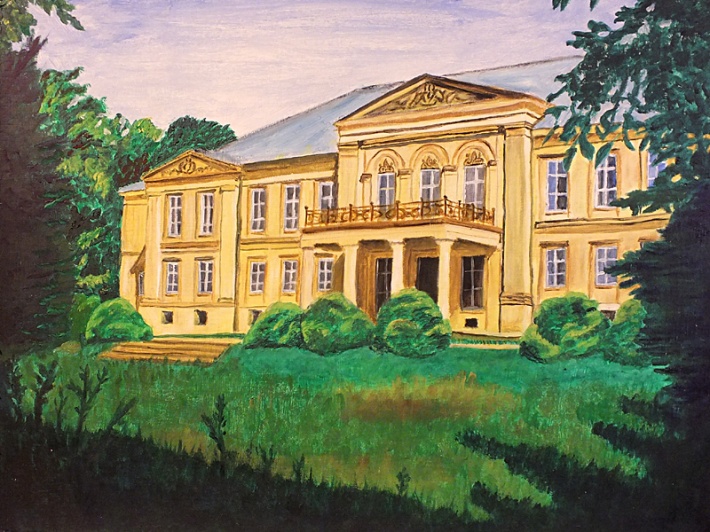Pałac w Samostrzelu za czasów świetności - obraz olejny autorstwa Awich