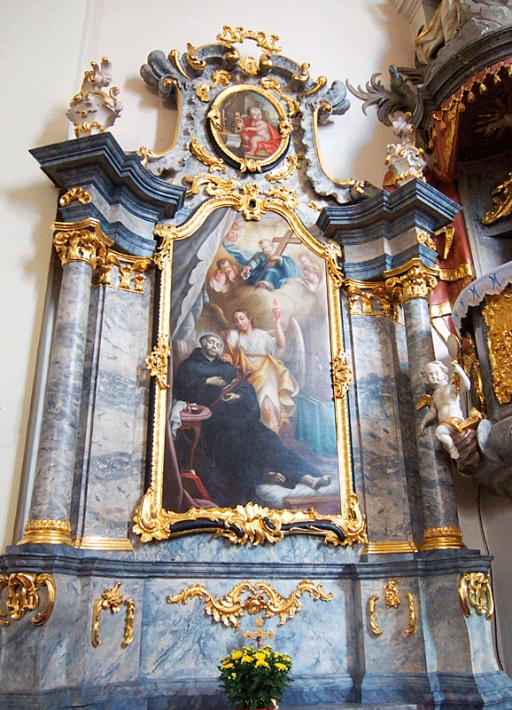 Głogówek - Sanktuarium MB Loretańskiej, ołtarz boczny Serca Maryi z obrazem przedstawiającym śmierć św. Franciszka