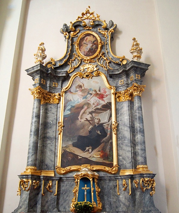 Głogówek - Sanktuarium MB Loretańskiej, ołtarz boczny Serca Pana Jezusa z obrazem przedstawiającym św. Franciszka Ksawerego