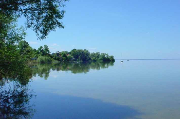 Jezioro Śniardwy widoczne z brzegu w miejscowości Nowe Guty