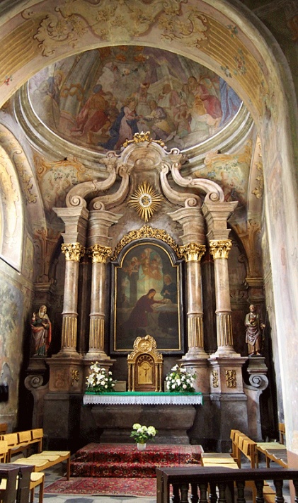 Głogówek - kościół św. Bartłomieja, kaplica św. Józefa, ołtarz z obrazem Lauffera, przedstawiającym śmierć św. Józefa