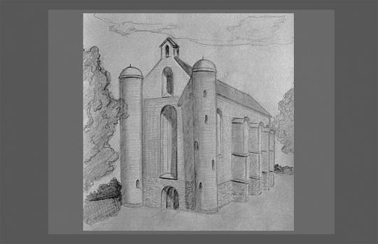 Chwarszczany - kaplica templariuszy, szkic Ewy Jarosińskiej