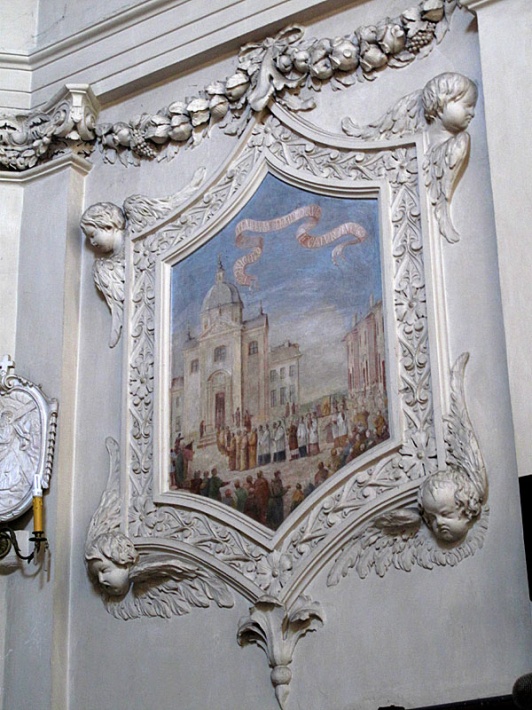 kościół św. Antoniego z Padwy - fresk w prezbiterium przedstawiający wprowadzenie do świątyni cudownego obrazu patrona