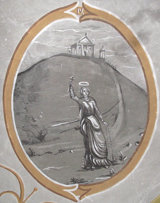 kościół w Górze św. Małgorzaty - malowidło ścienne w zakrystii kościoła, obrazujące legendę powstania góry