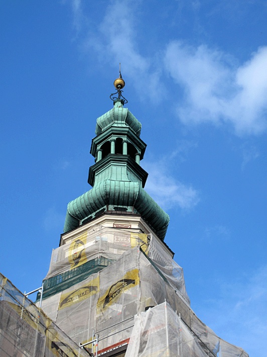 ratusz w Zamościu - wieża ratuszowa podczas remontu w 2010 roku