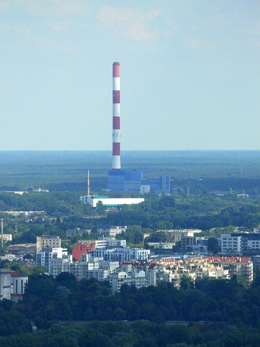 komin elektrociepłowni Kawęczyn - najwyższa konstrukcja w Warszawie o wys. 300 m