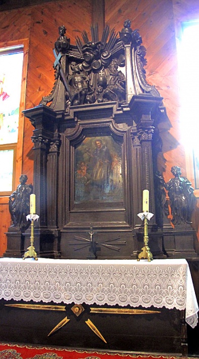 kościół św. Piotra i Pawła w Olbięcinie - ołtarz Trójcy Przenajświętszej, pochodzący z kaplicy dworskiej