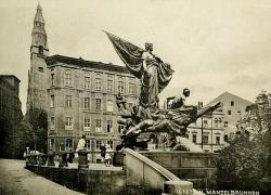 Szczecin - fontanna Sediny (Manzla) na przedwojennej pocztówce