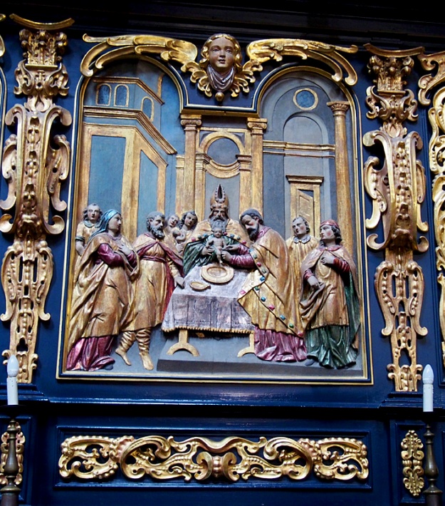 kościół Mariacki w Krakowie - scena z zaplecków stalli w prezbiterium