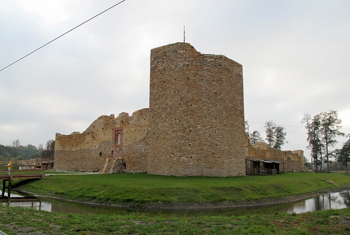 Ruina zamku w Inowłodzu od strony północno-wschodniej z wieżą oktagonalną