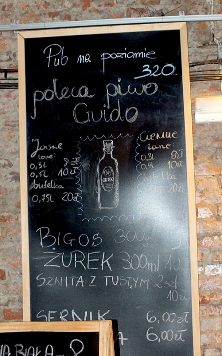 Kopalnia Guido w Zabrzu - menu pubu w Hali Pomp na poziomie 320