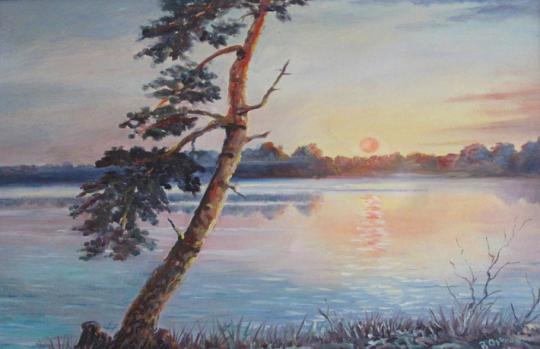 Widok na jezioro Necko i jezioro Rospuda - obraz olejny B. Ostrowskiego